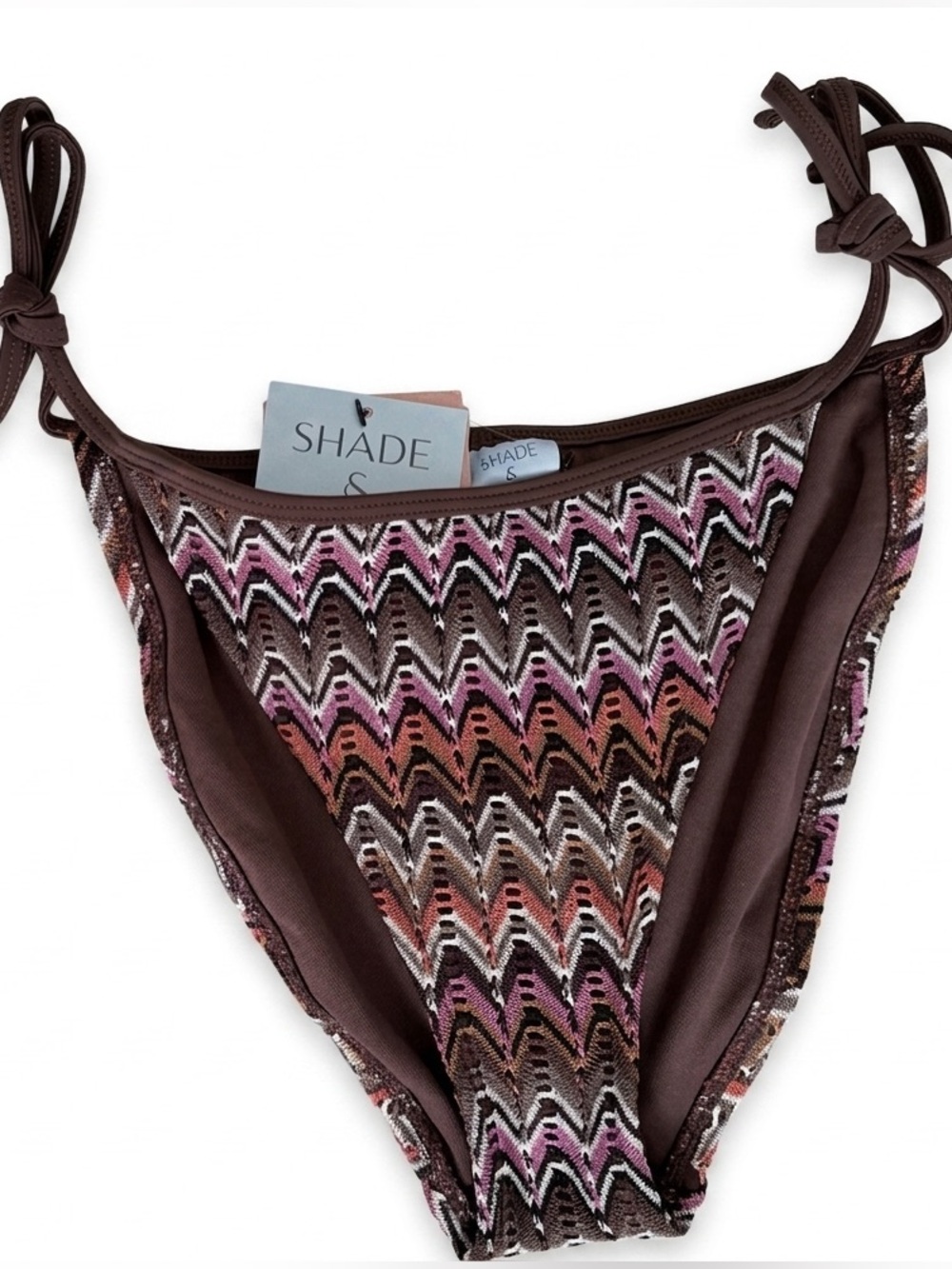 Shade & Shore Brown Multi Zigzag Tie-Side Bikini Bottom